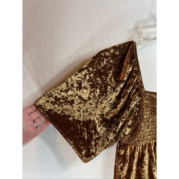 American Eagle Crushed Velvet Smocked Peplum Top | Puff Sleeve Boho Y2K | M - Picture 4 of 10